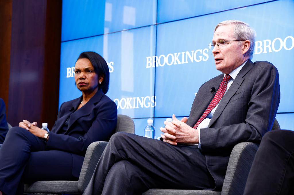 Former Secretary of State Condoleezza Rice, and former Assistant to the President for National Security Affairs Stephen Hadley, at the book launch of their BI Press book on Foreign Policy.