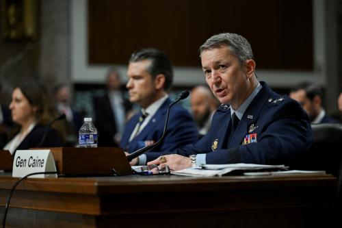 Joint Chiefs of Staff Chairman Air Force General Dan Caine speaks during a Senate Armed Services Committee hearing on Capitol Hill in Washington, D.C., U.S., June 18, 2025.