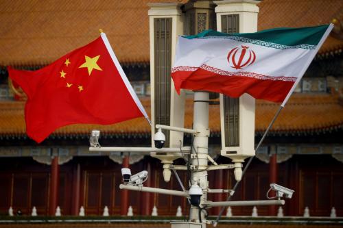 The national flags of China and Iran fly in Tiananmen Square, China, February 14, 2023.