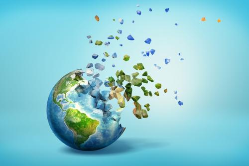 Illustration of the globe breaking into pieces